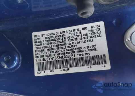 2004 Honda Element Lx z USA, uszkodzony, nr VIN 5J6YH18334L006051